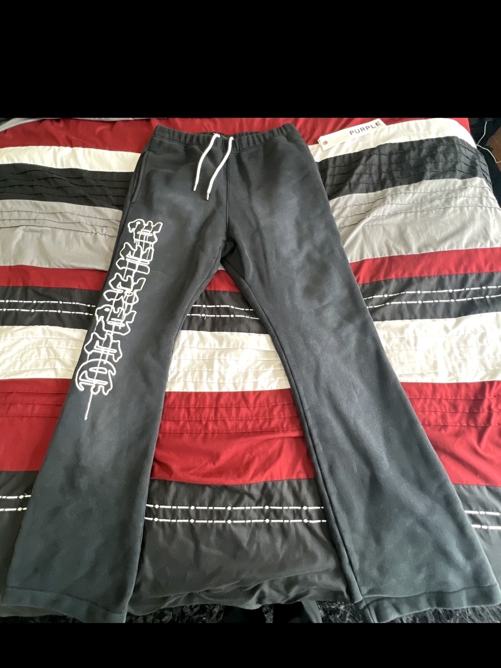 Authentic Black Faded Purple Brand Sweatpants Paint Logo Down Leg Large With Tag